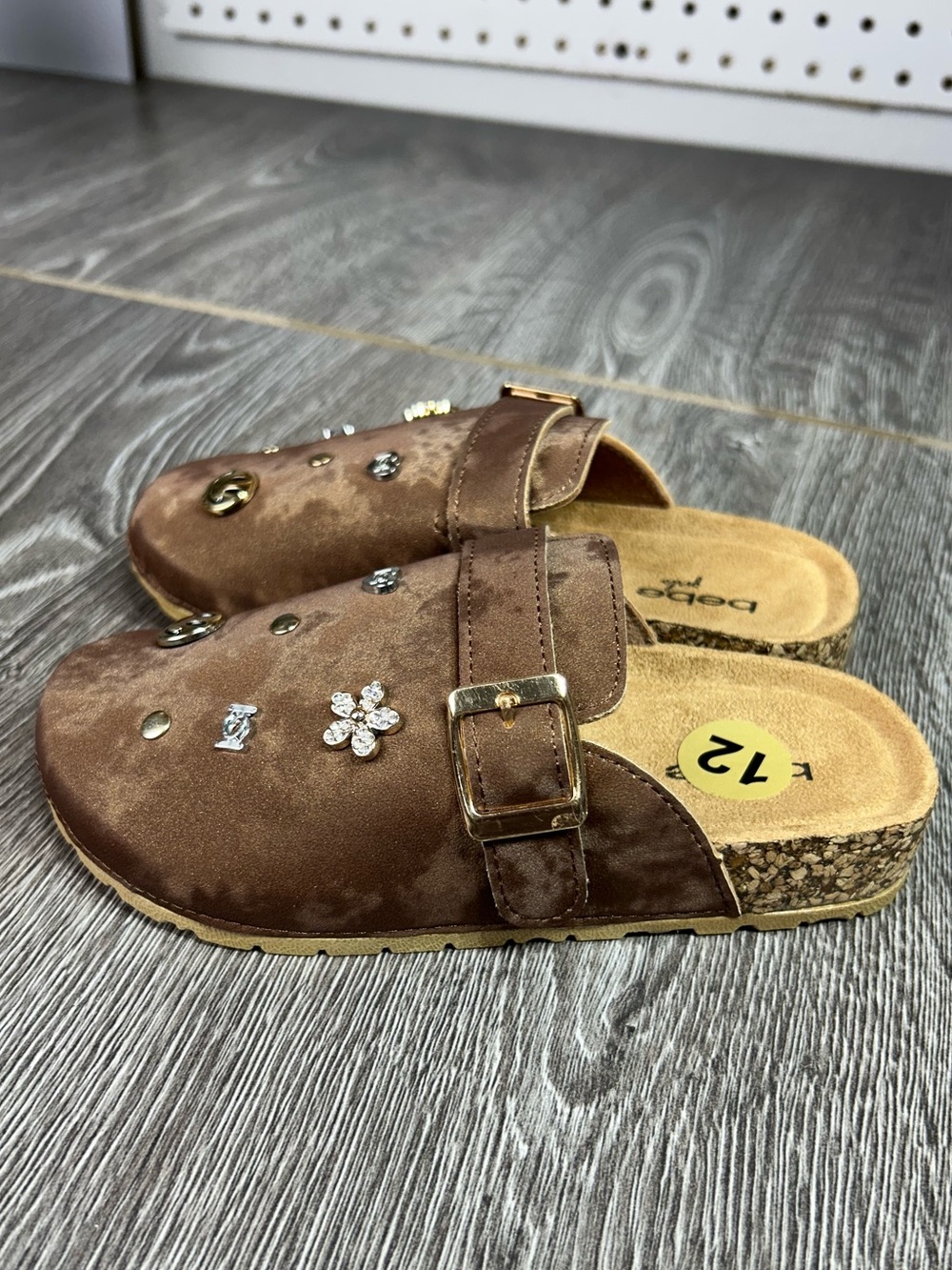BEBE Girls Brown Embellished Slip-On Cork Mules